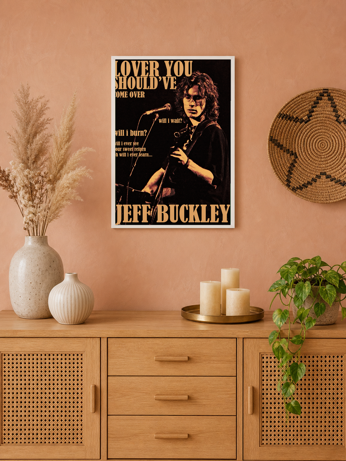 Jeff Buckley Lover You Should’ve Over Wall Art Print - white framed