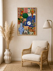 Eclectic Collage Lantern & Vase Wall Art Print - wood framed poster