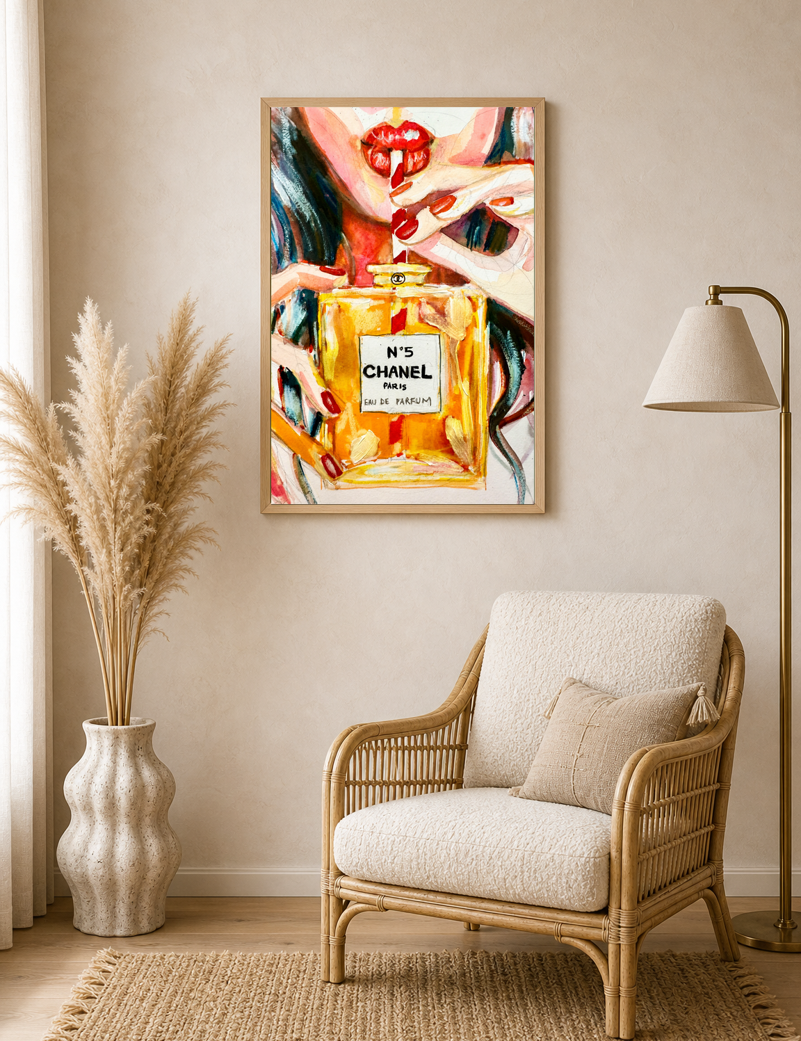 Chanel No.5 Perfume Lips Wall Art Print - wood framed poster