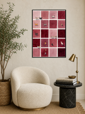 Minimalist Cat Grid Wall Art Print - black framed