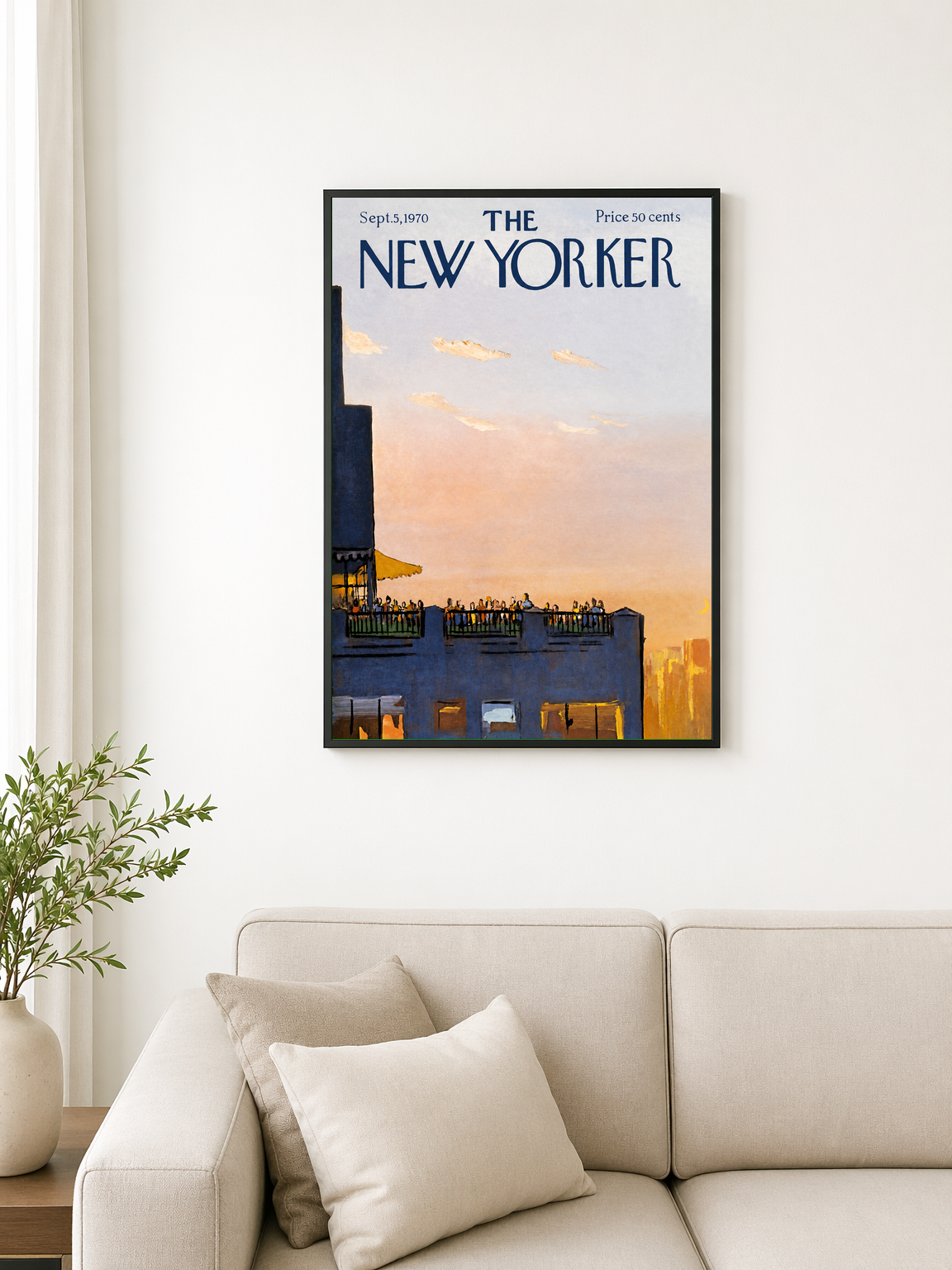 Rooftop Sunset New Yorker Wall Art Print - black framed