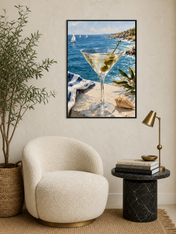 Coastal Martini by the Sea Wall Art Print - black framed