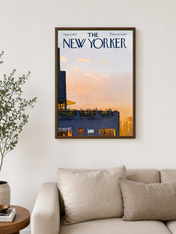 Rooftop Sunset New Yorker Wall Art Print - dark wood framed
