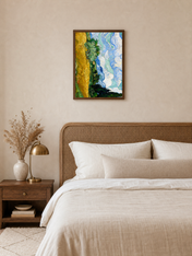 Van Gogh Style Wheatfield Sky Wall Art Print - dark wood framed