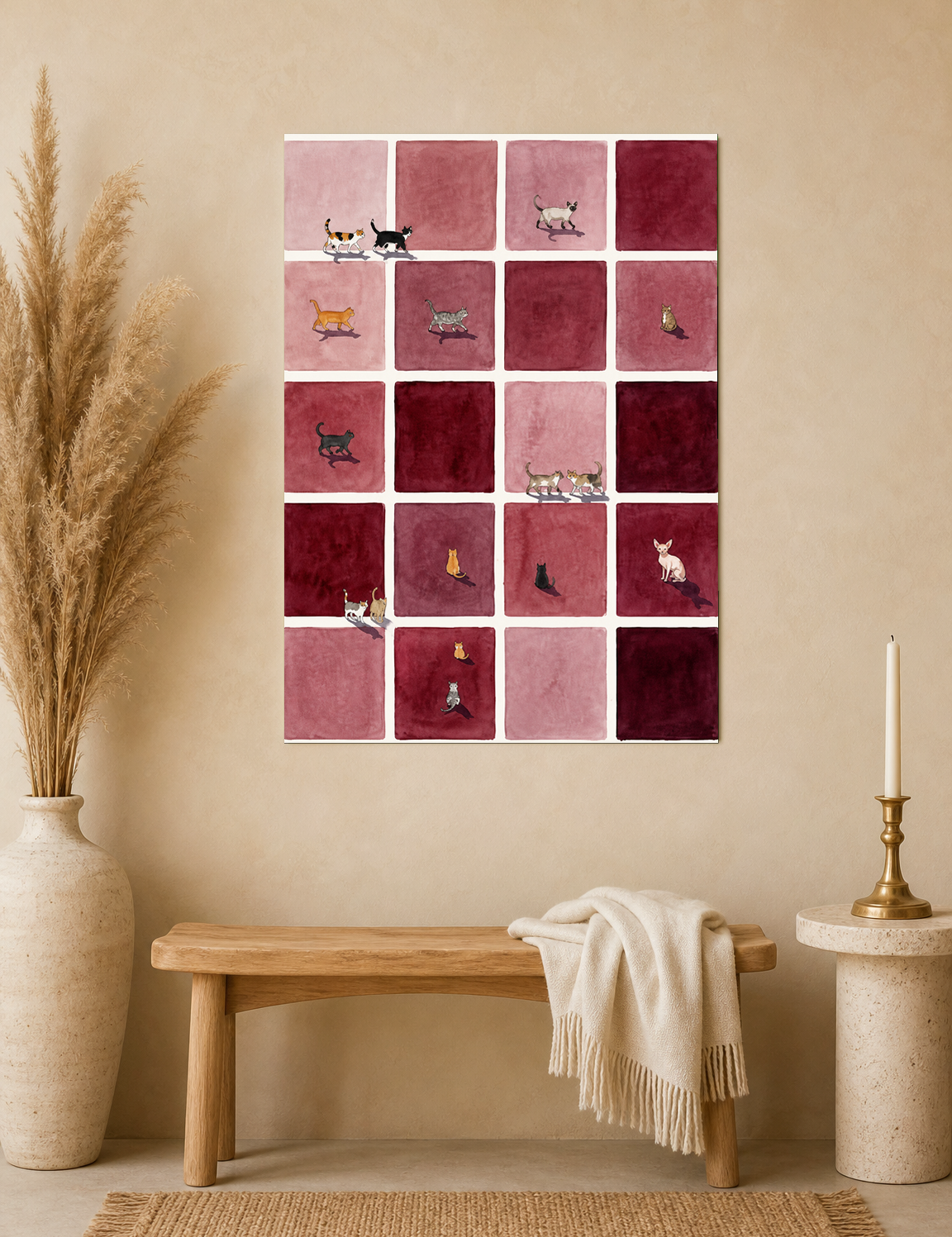 Minimalist Cat Grid Wall Art Print - unframed mockup