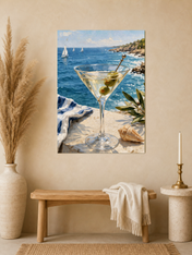Coastal Martini by the Sea Wall Art Print - unframed mockup