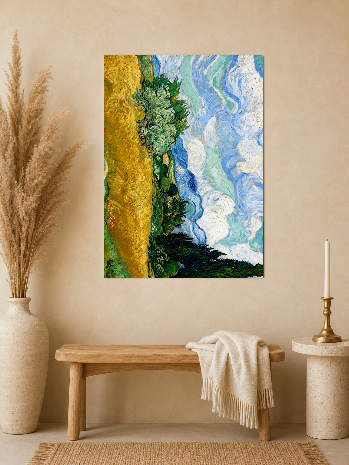 Van Gogh Style Wheatfield Sky Wall Art Print - unframed mockup