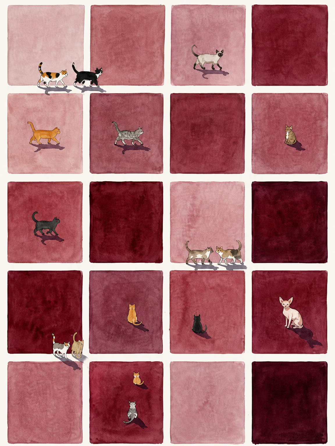Minimalist Cat Grid Wall Art Print - unframed