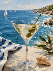 Coastal Martini by the Sea Wall Art Print - unframed