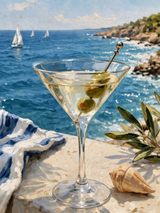 Coastal Martini by the Sea Wall Art Print