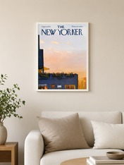 Rooftop Sunset New Yorker Wall Art Print - white framed