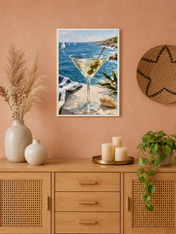 Coastal Martini by the Sea Wall Art Print - white framed