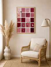 Minimalist Cat Grid Wall Art Print - wood framed poster