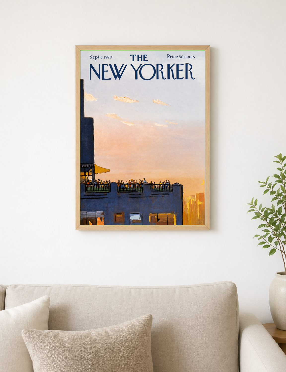 Rooftop Sunset New Yorker Wall Art Print - wood framed poster