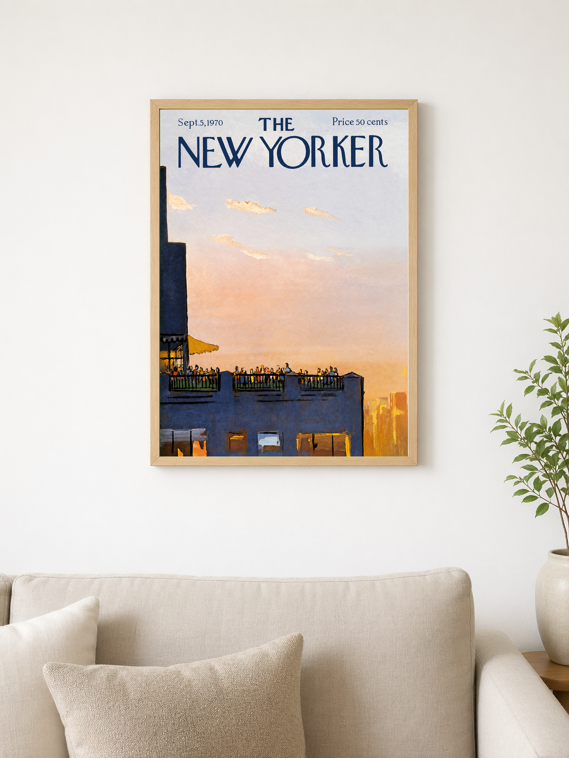 Rooftop Sunset New Yorker Wall Art Print - wood framed poster