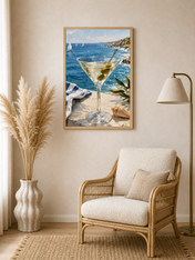 Coastal Martini by the Sea Wall Art Print - wood framed poster