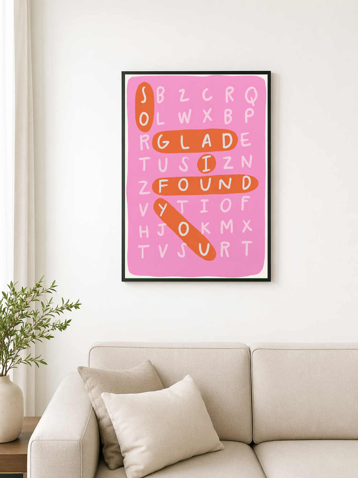 Playful Word Search Wall Art Print - black framed