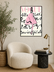 Pink Vogue Italia Fashion Wall Art Print - black framed
