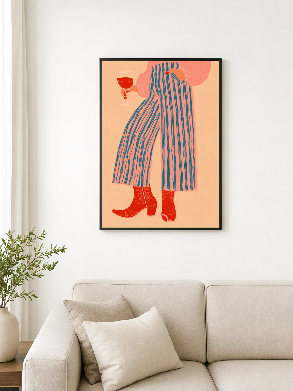 Cowgirl Wine Lover Wall Art Print - black framed