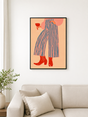 Cowgirl Wine Lover Wall Art Print - black framed