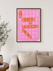 Playful Word Search Wall Art Print - dark wood framed