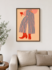 Cowgirl Wine Lover Wall Art Print - dark wood framed