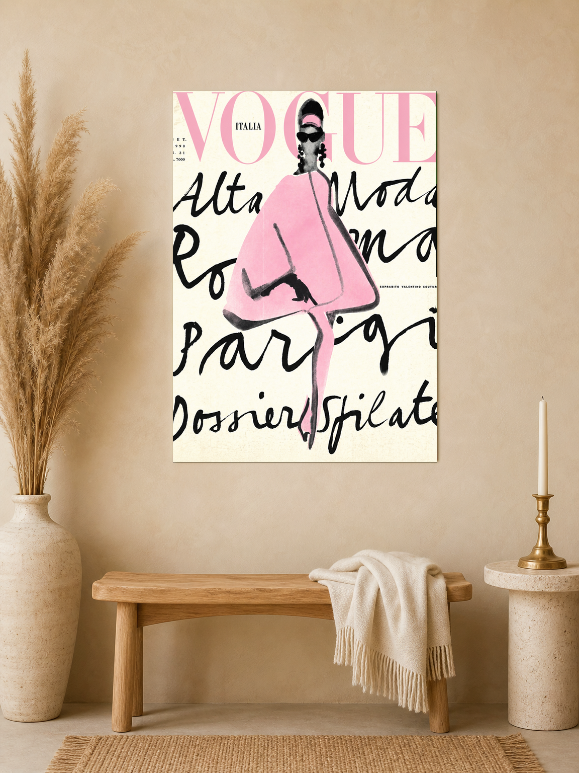 Pink Vogue Italia Fashion Wall Art Print - unframed mockup