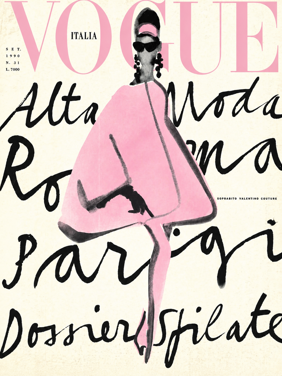 Pink Vogue Italia Fashion Wall Art Print - unframed