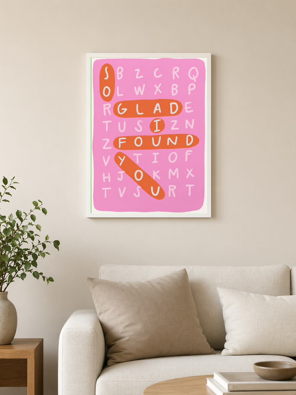 Playful Word Search Wall Art Print - white framed