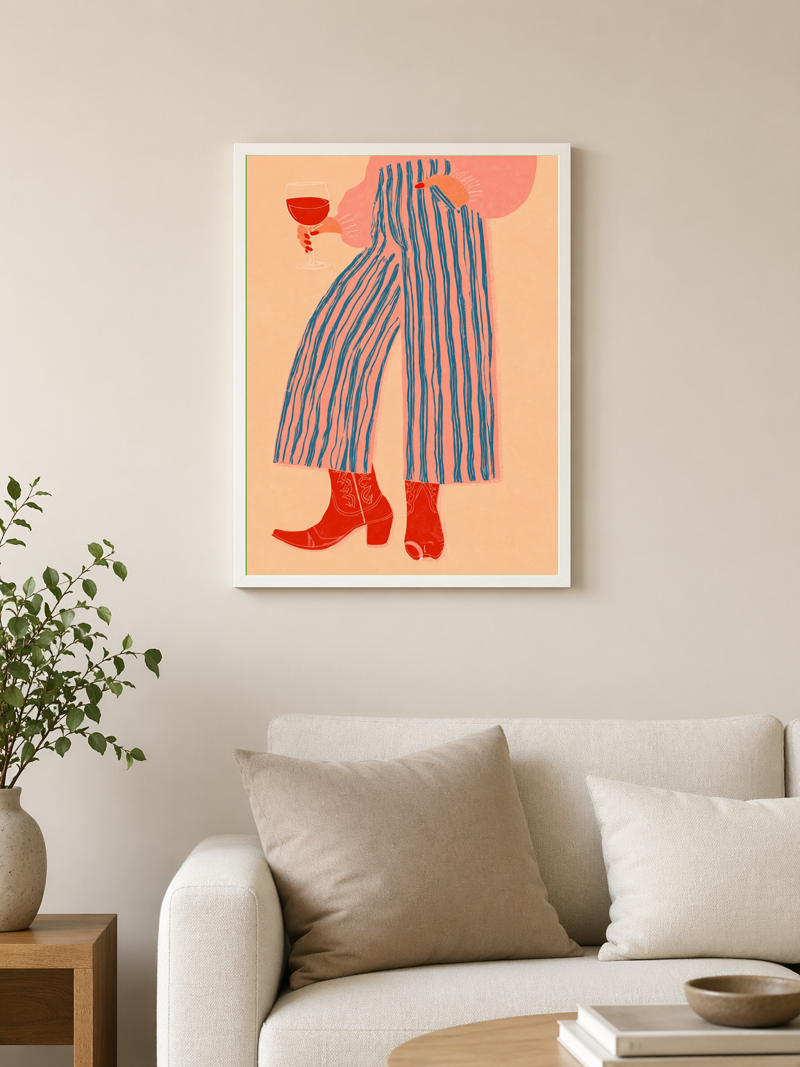 Cowgirl Wine Lover Wall Art Print - white framed