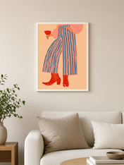 Cowgirl Wine Lover Wall Art Print - white framed