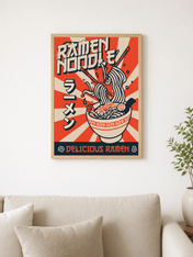 Retro Ramen Noodle Wall Art Print - wood framed poster