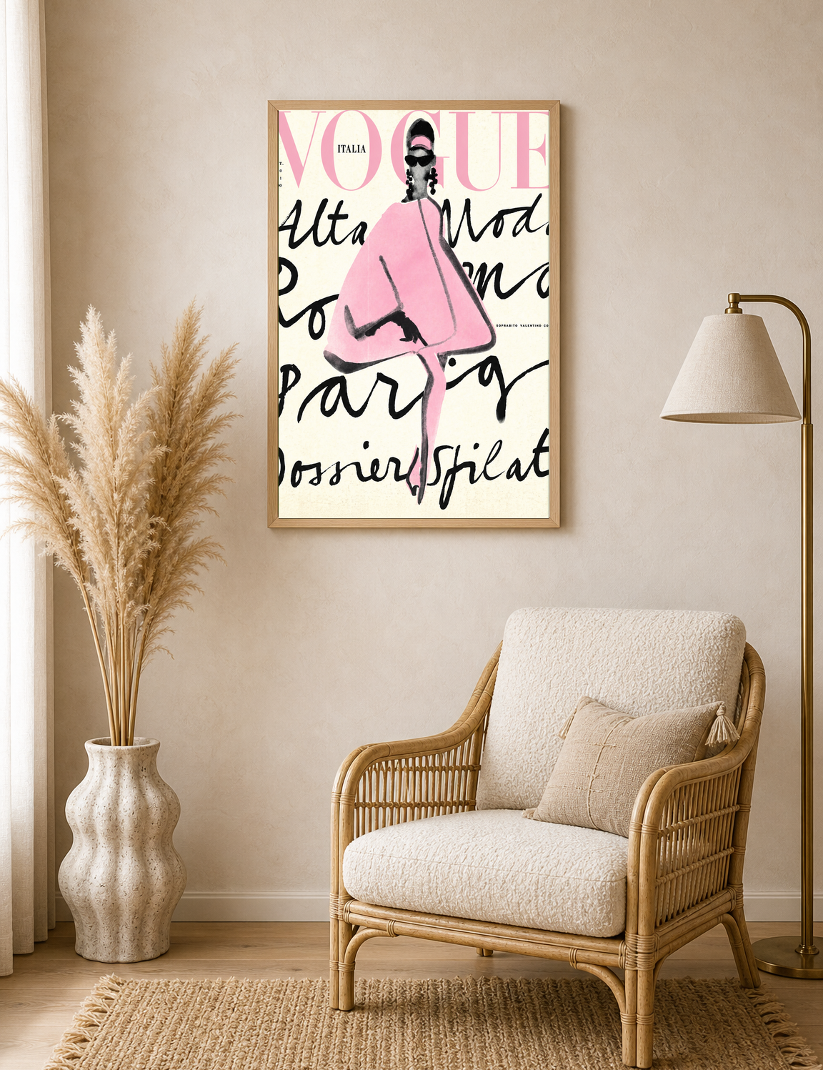 Pink Vogue Italia Fashion Wall Art Print - wood framed poster