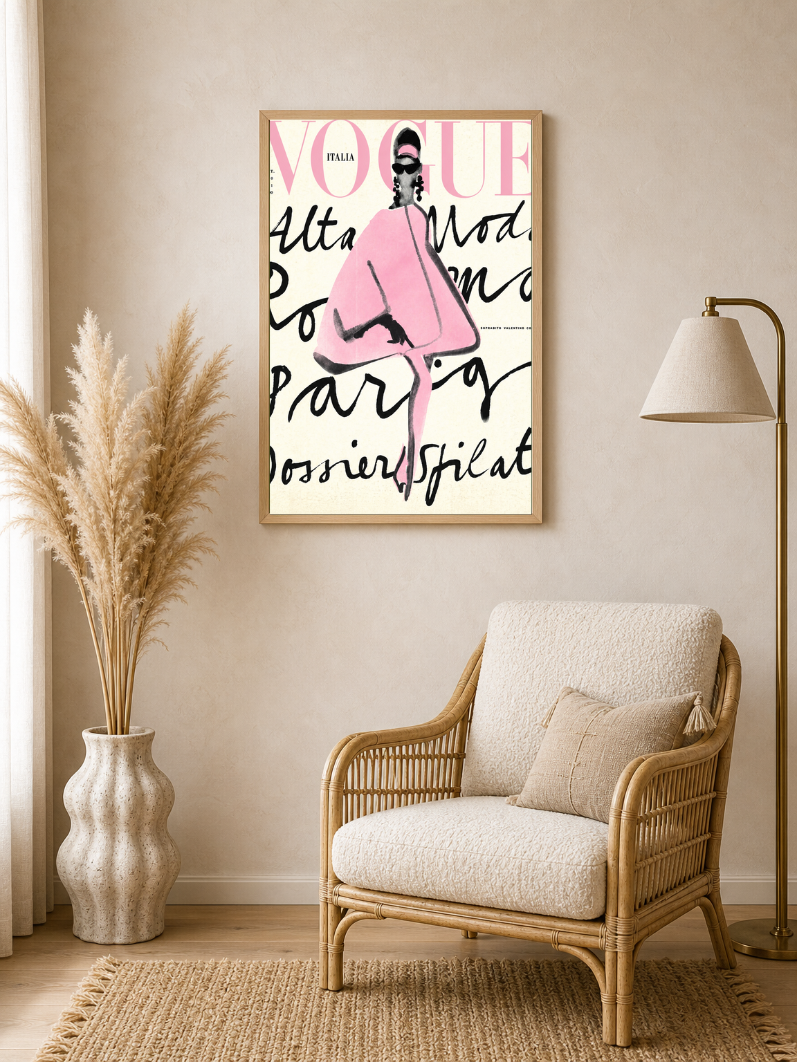 Pink Vogue Italia Fashion Wall Art Print - wood framed poster