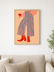 Cowgirl Wine Lover Wall Art Print - wood framed poster