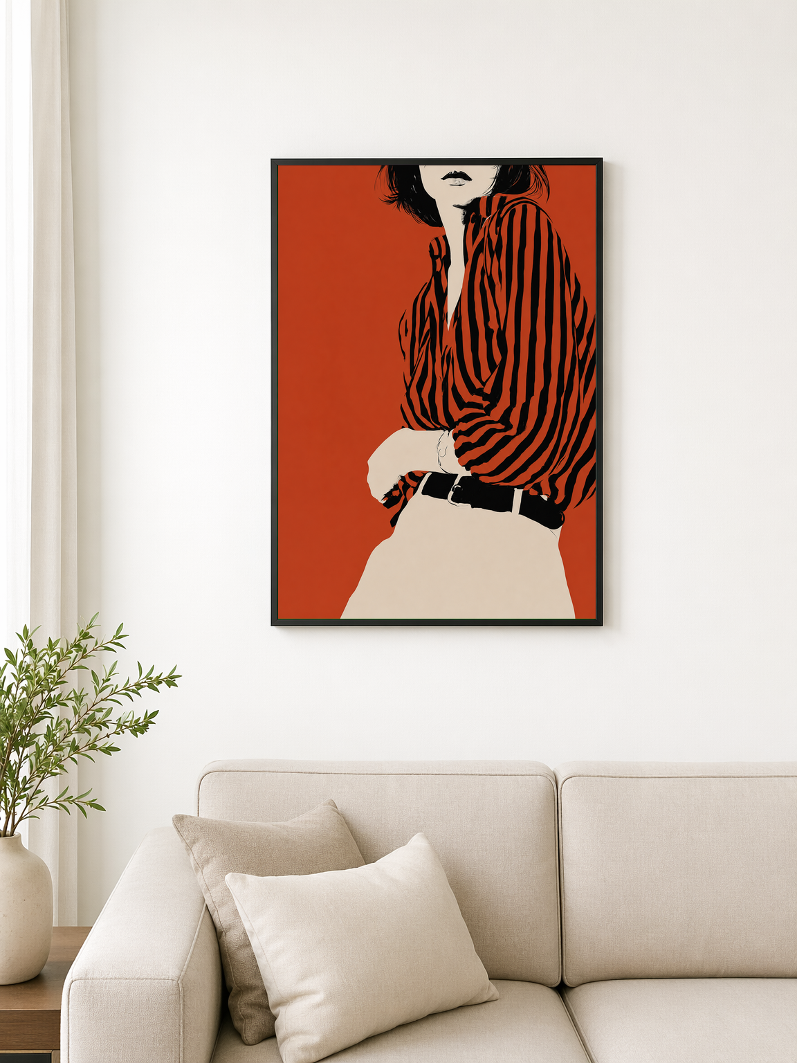 Minimalist Striped Shirt Fashion Wall Art Print - black framed
