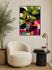 Colorful Abstract Fiddle Leaf Fig Wall Art Print - black framed