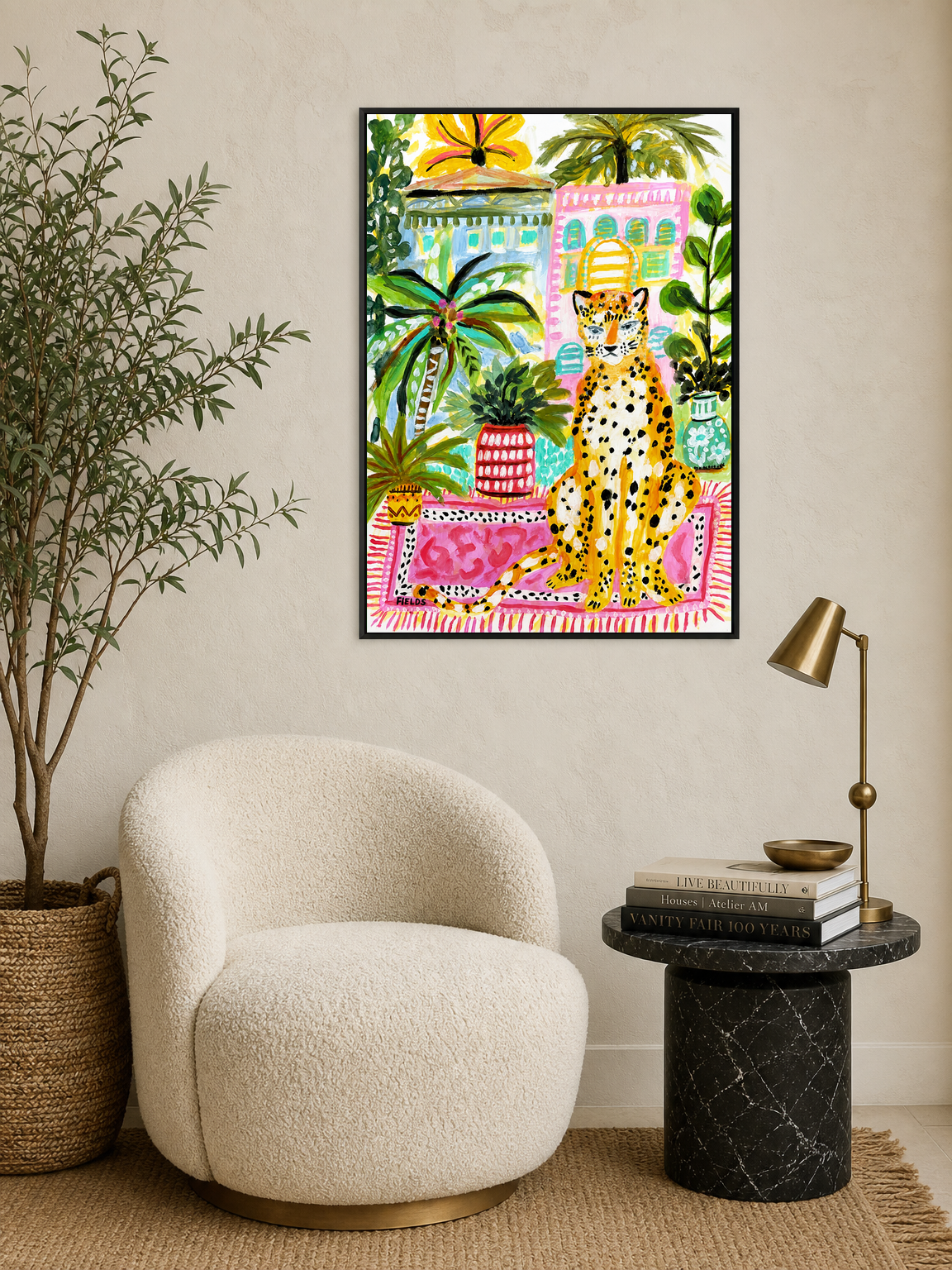 Colorful Cheetah Jungle Wall Art Print - black framed