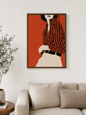 Minimalist Striped Shirt Fashion Wall Art Print - dark wood framed