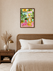 Colorful Cheetah Jungle Wall Art Print - dark wood framed