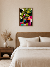 Colorful Abstract Fiddle Leaf Fig Wall Art Print - dark wood framed