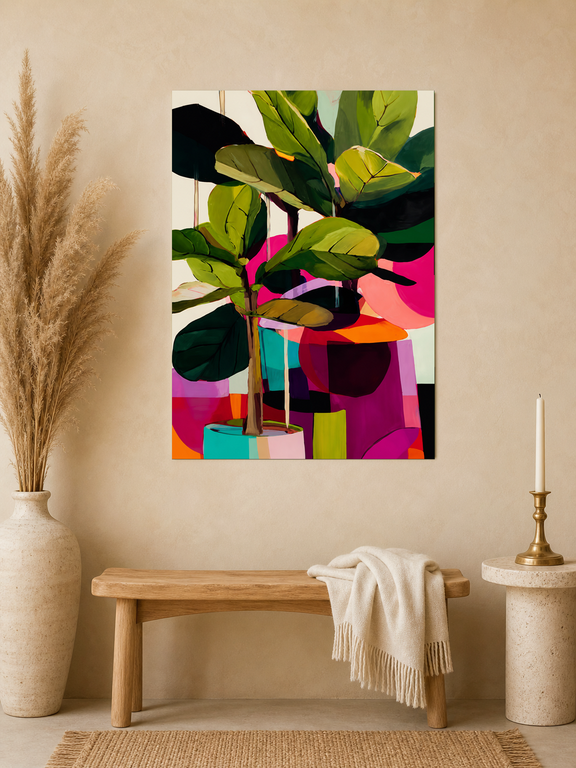 Colorful Abstract Fiddle Leaf Fig Wall Art Print - unframed mockup