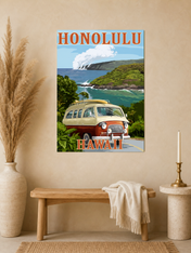 Honolulu Hawaii Van Coastal Wall Art Print - unframed mockup