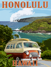 Honolulu Hawaii Van Coastal Wall Art Print - unframed