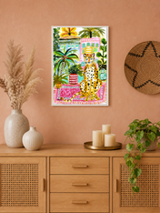 Colorful Cheetah Jungle Wall Art Print - white framed