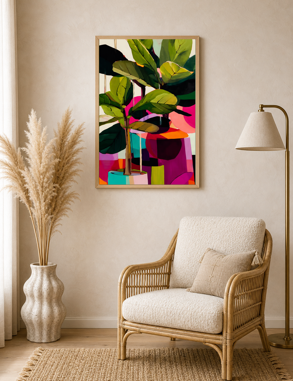 Colorful Abstract Fiddle Leaf Fig Wall Art Print - wood framed poster