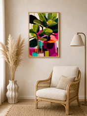 Colorful Abstract Fiddle Leaf Fig Wall Art Print - wood framed poster