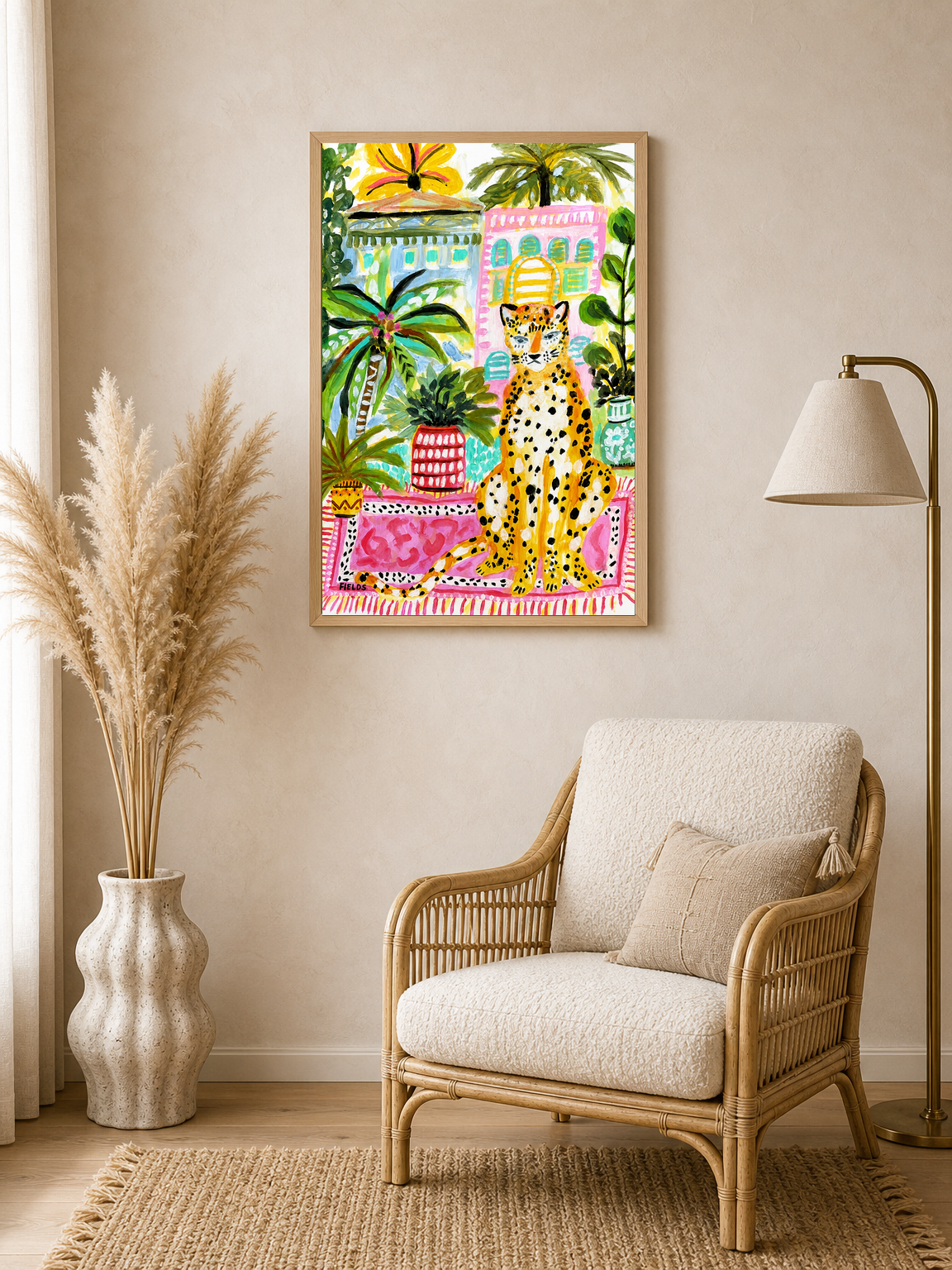Colorful Cheetah Jungle Wall Art Print - wood framed poster