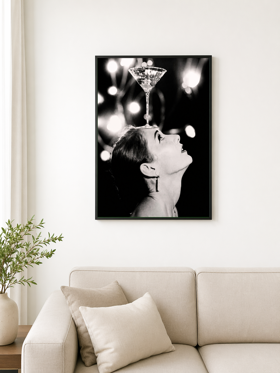 Vintage Martini Balancing Act Wall Art Print - black framed