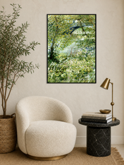 Lush Riverside Landscape Wall Art Print - black framed